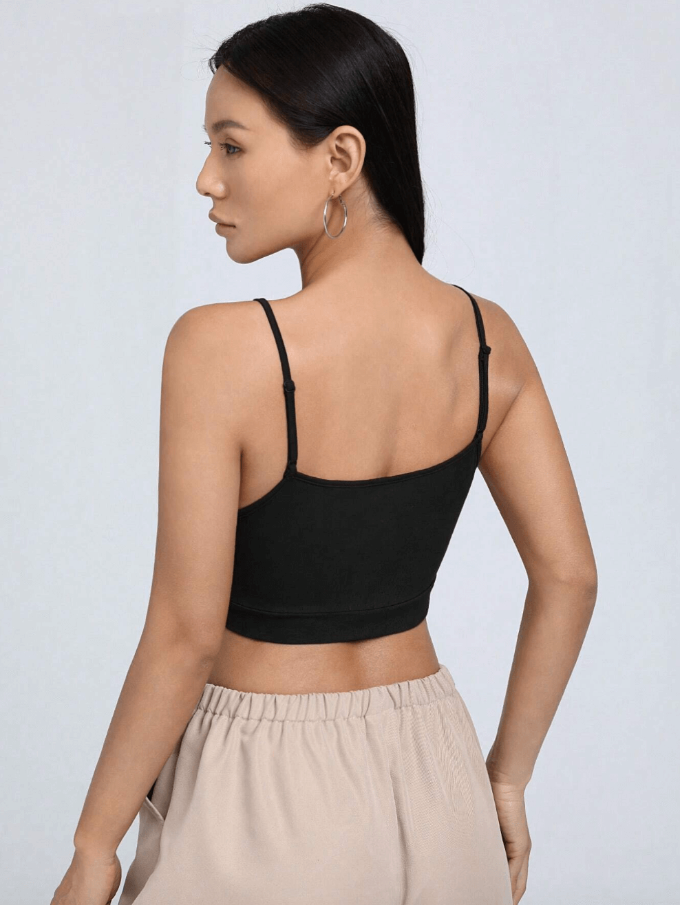  Solid Ruched Bust Cami Crop Top (Color : Black, Size